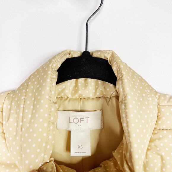 LOFT Polka Dot Quilted Puffer Vest XSmall XS Yellow White Full Zip Womens - Picture 6 of 8